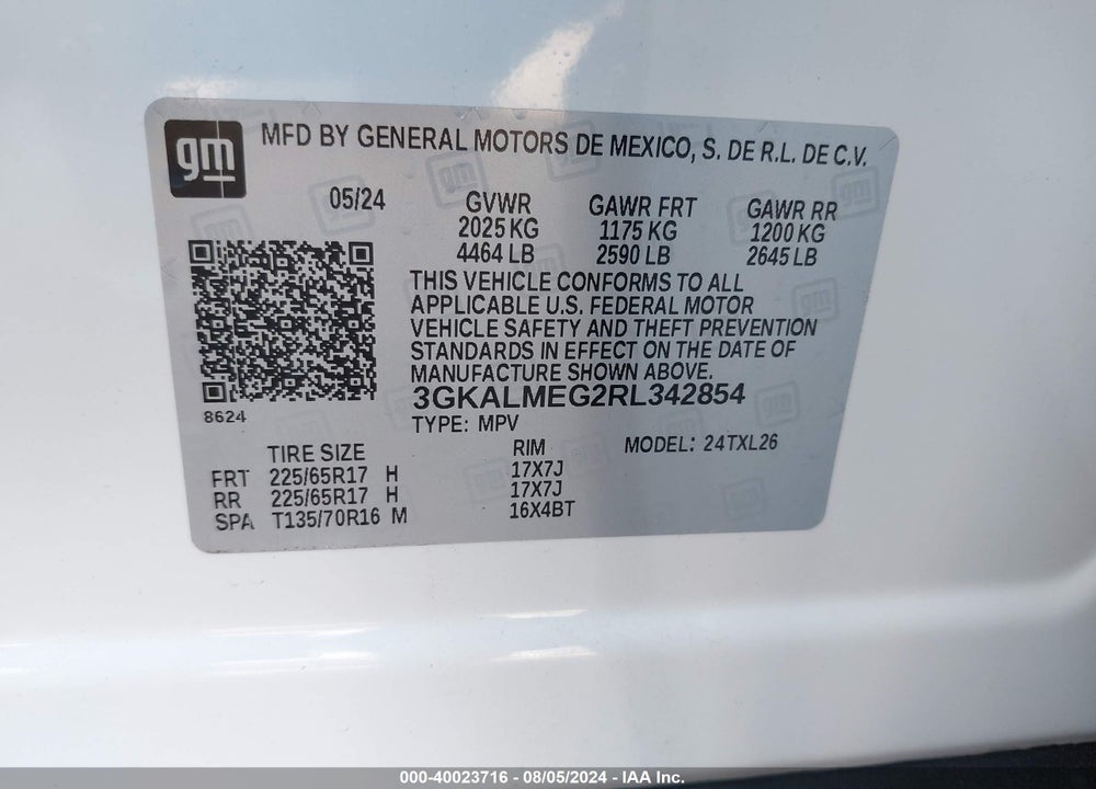 2024 GMC TERRAIN FWD SLE VIN: 3GKALMEG2RL342854