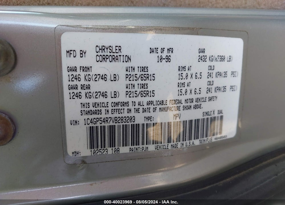 1997 CHRYSLER TOWN & COUNTRY LX VIN: 1C4GP54R7VB283203