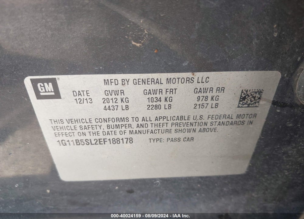 2014 CHEVROLET MALIBU 1LS VIN: 1G11B5SL2EF188178
