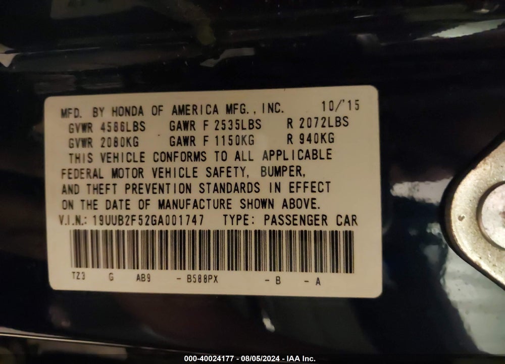 2016 ACURA TLX V6 TECH VIN: 19UUB2F52GA001747