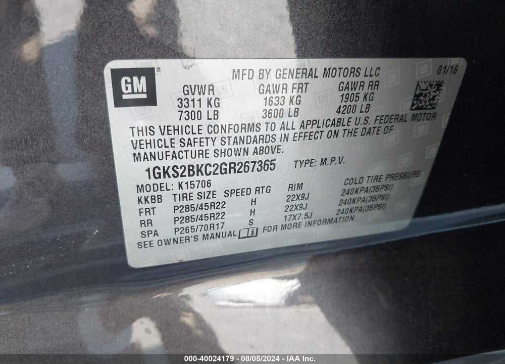 2016 GMC YUKON SLT VIN: 1GKS2BKC2GR267365