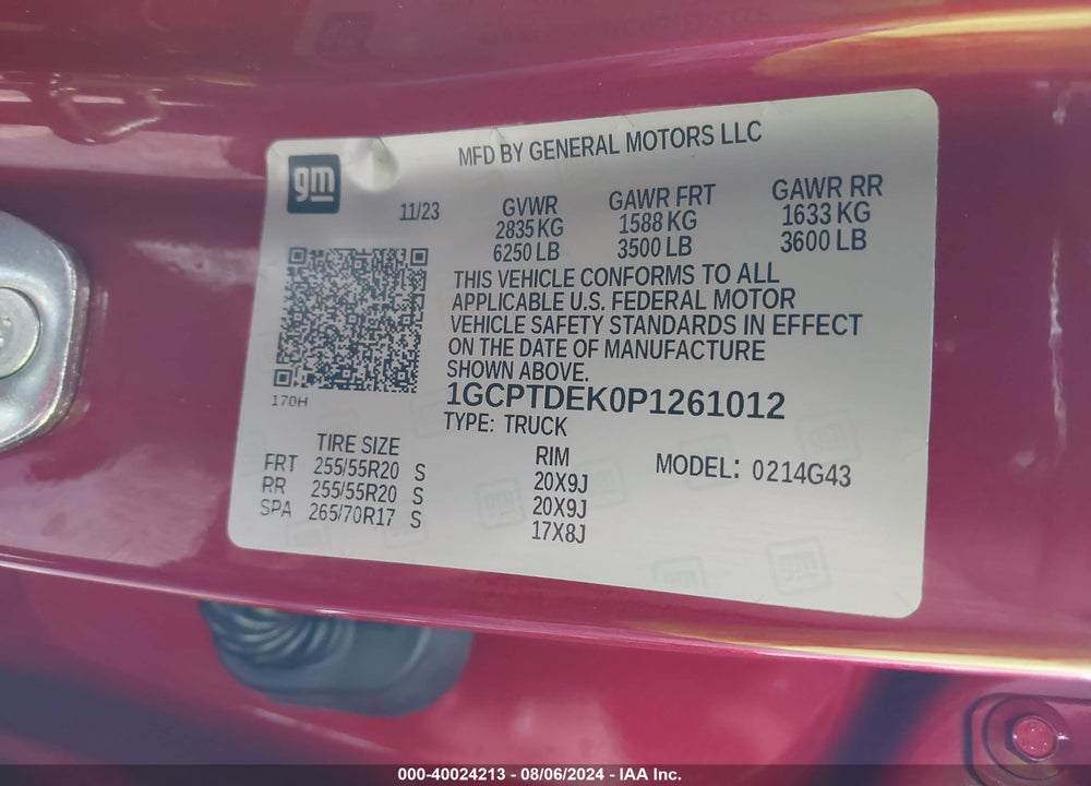 2023 CHEVROLET COLORADO 4WD SHORT BOX Z71 VIN: 1GCPTDEK0P1261012