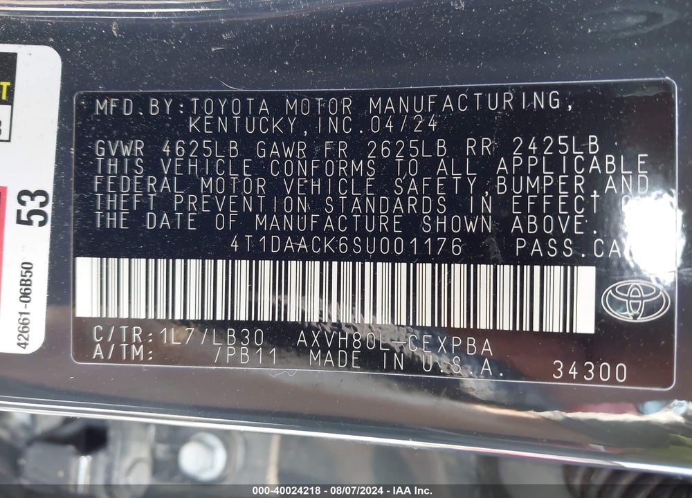 2025 TOYOTA CAMRY XSE VIN: 4T1DAACK6SU001176