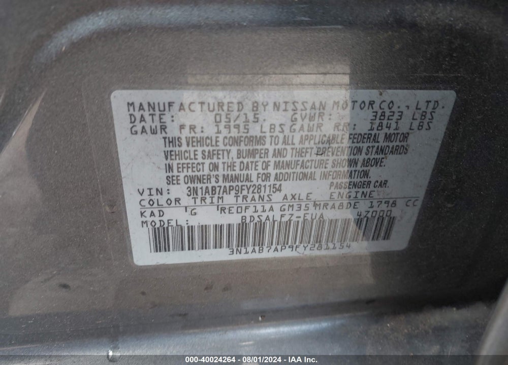 2015 NISSAN SENTRA FE+ S VIN: 3N1AB7AP9FY281154