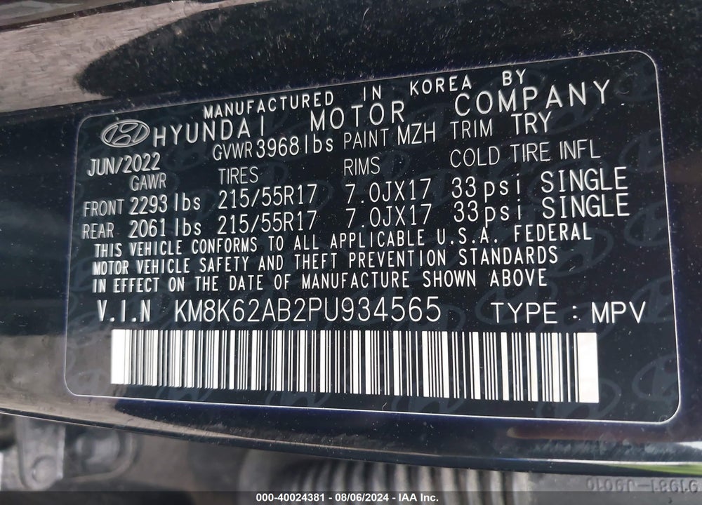 2023 HYUNDAI KONA SEL VIN: KM8K62AB2PU934565