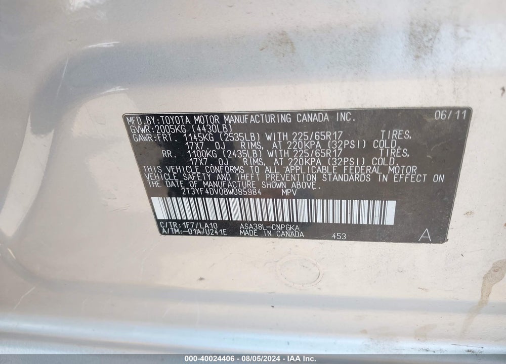 2011 TOYOTA RAV4 LIMITED VIN: 2T3YF4DV0BW085984