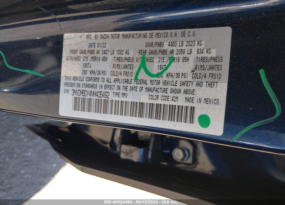 2022 MAZDA CX-30 VIN: 3MVDMBDY4NM405492