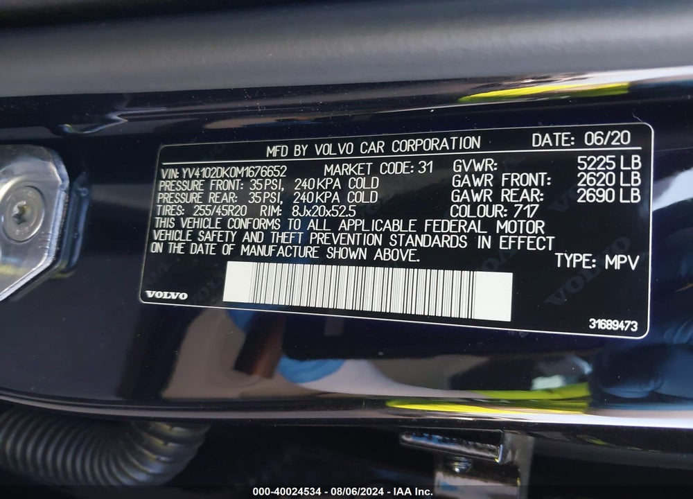 2021 VOLVO XC60 VIN: YV4102DK0M1676652