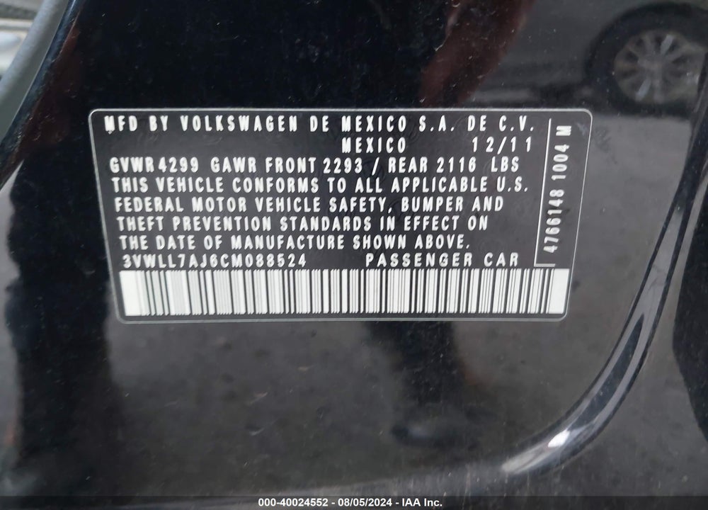 2012 VOLKSWAGEN JETTA 2.0L TDI VIN: 3VWLL7AJ6CM088524