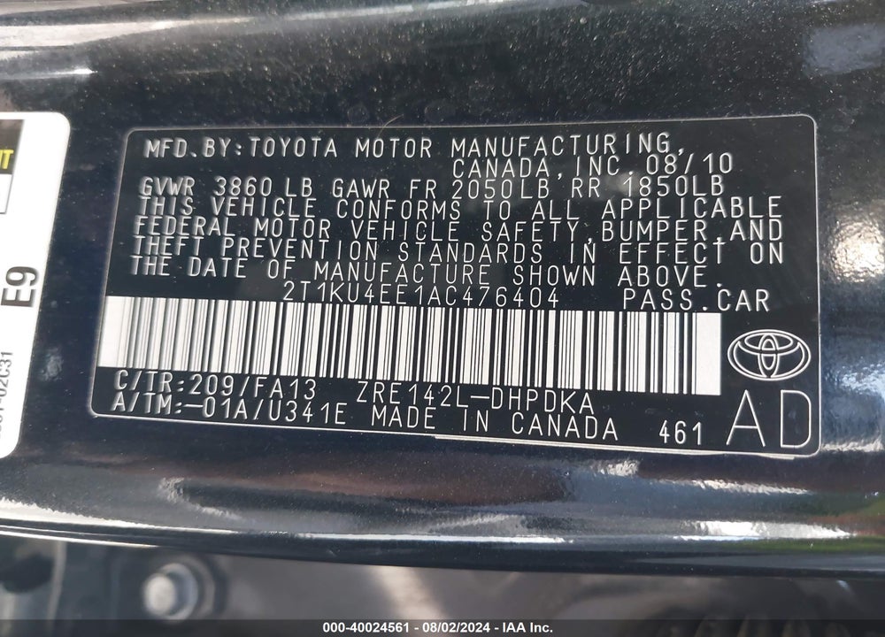 2010 TOYOTA MATRIX VIN: 2T1KU4EE1AC476404