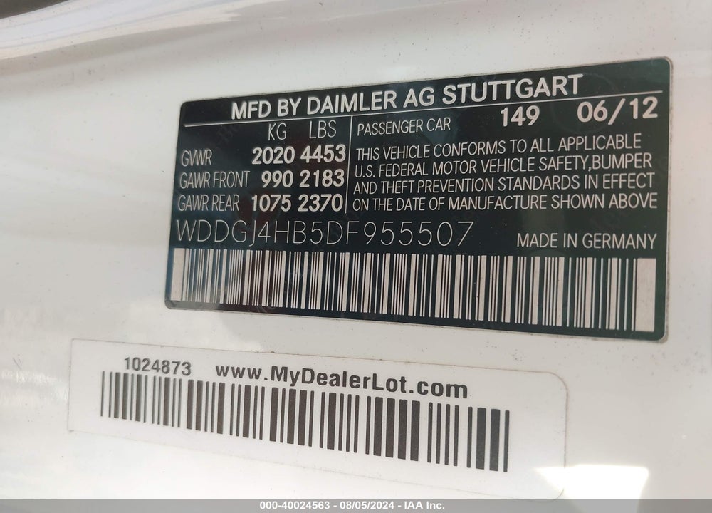 2013 MERCEDES-BENZ C 250 VIN: WDDGJ4HB5DF955507