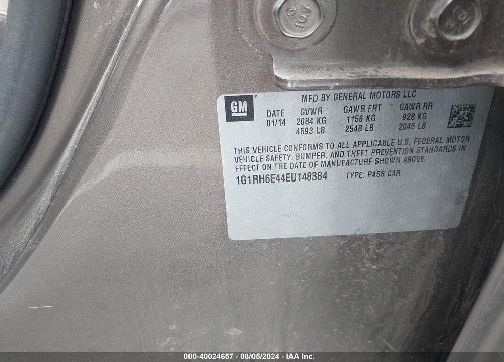 2014 CHEVROLET VOLT VIN: 1G1RH6E44EU148384