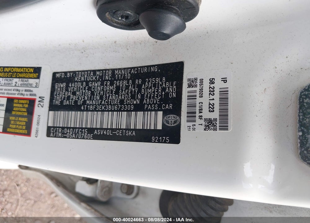 2011 TOYOTA CAMRY SE VIN: 4T1BF3EK3BU673309