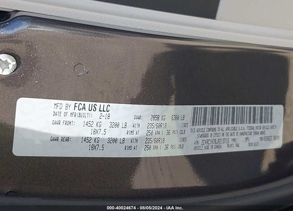 2018 CHRYSLER PACIFICA HYBRID LIMITED VIN: 2C4RC1N78JR213716