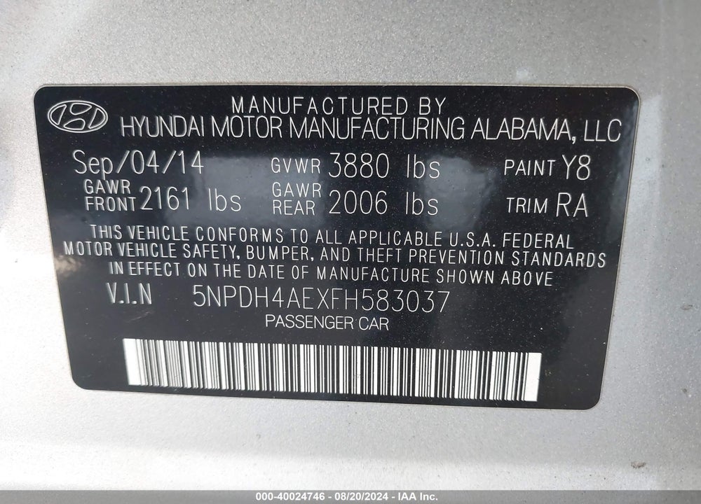 2015 HYUNDAI ELANTRA SE VIN: 5NPDH4AEXFH583037