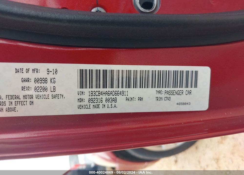 2010 DODGE CALIBER SXT VIN: 1B3CB4HA6AD664911