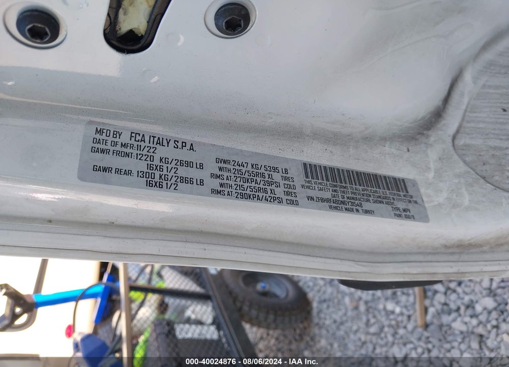 2022 RAM PROMASTER CITY CARGO VAN VIN: ZFBHRFAB0N6Y31548