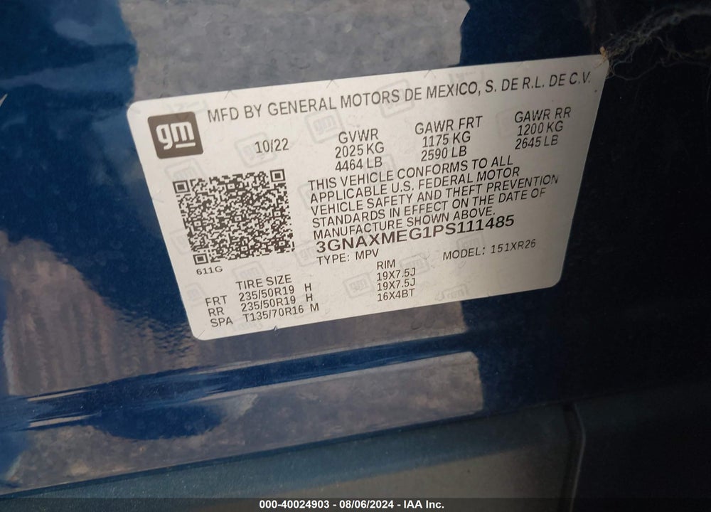 2023 CHEVROLET EQUINOX VIN: 3GNAXMEG1PS111485