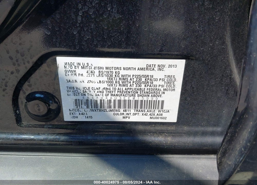 2014 MITSUBISHI OUTLANDER SPORT VIN: 4A4AR4AU3EE015999