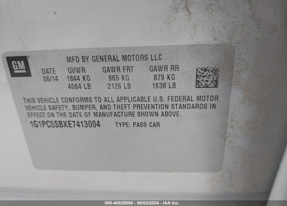 2014 CHEVROLET CRUZE 1LT AUTO VIN: 1G1PC5SBXE7413004