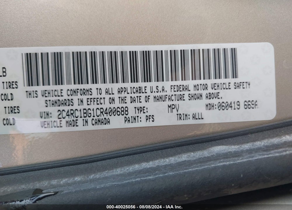 2012 CHRYSLER TOWN & COUNTRY VIN: 2C4RC1BG1CR400688