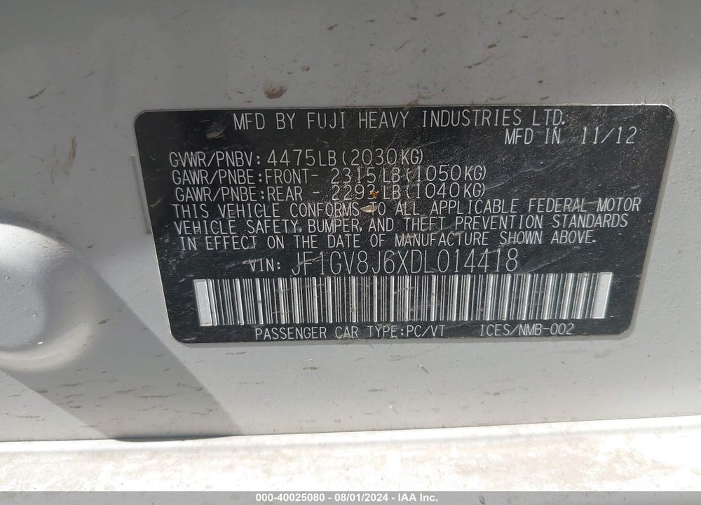 2013 SUBARU IMPREZA WRX STI VIN: JF1GV8J6XDL014418