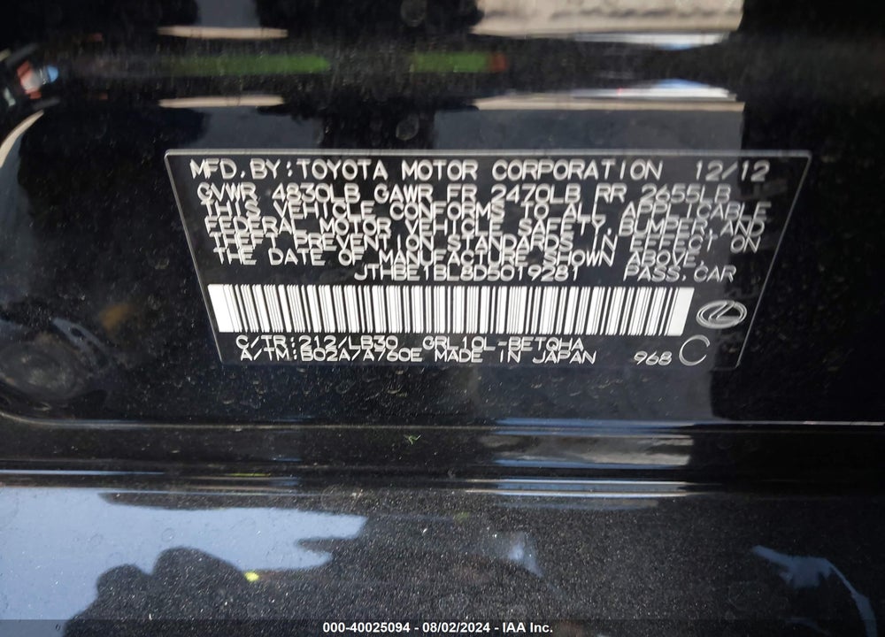 2013 LEXUS GS 350 VIN: JTHBE1BL8D5019281