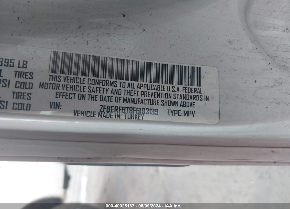 2015 RAM PROMASTER CITY TRADESMAN SLT VIN: ZFBERFBT8F6193139