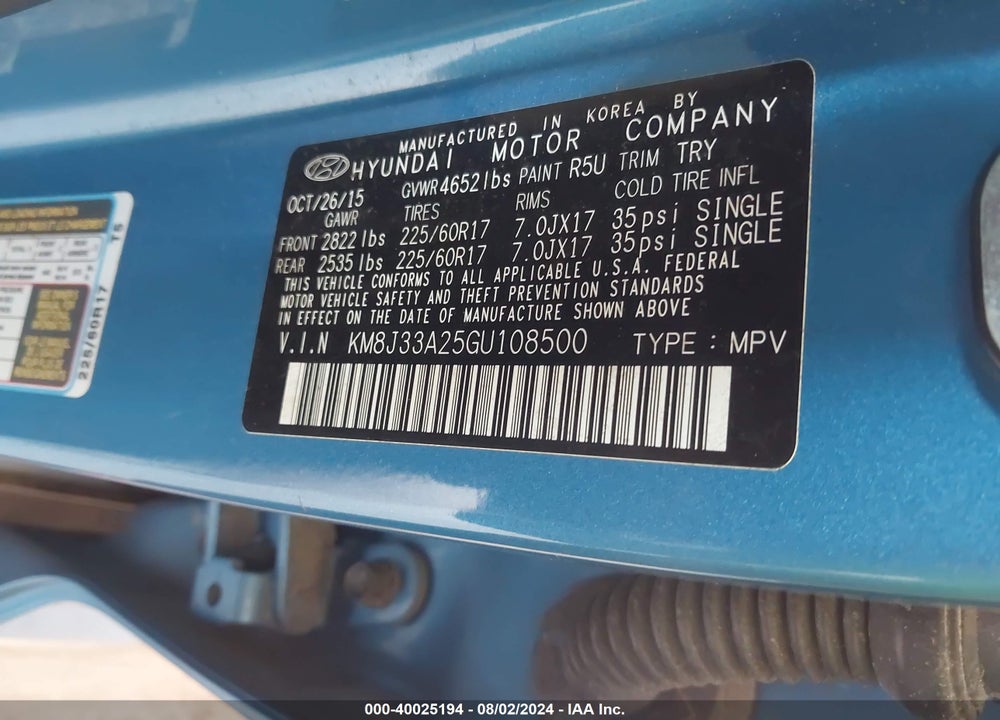 2016 HYUNDAI TUCSON VIN: KM8J33A25GU108500