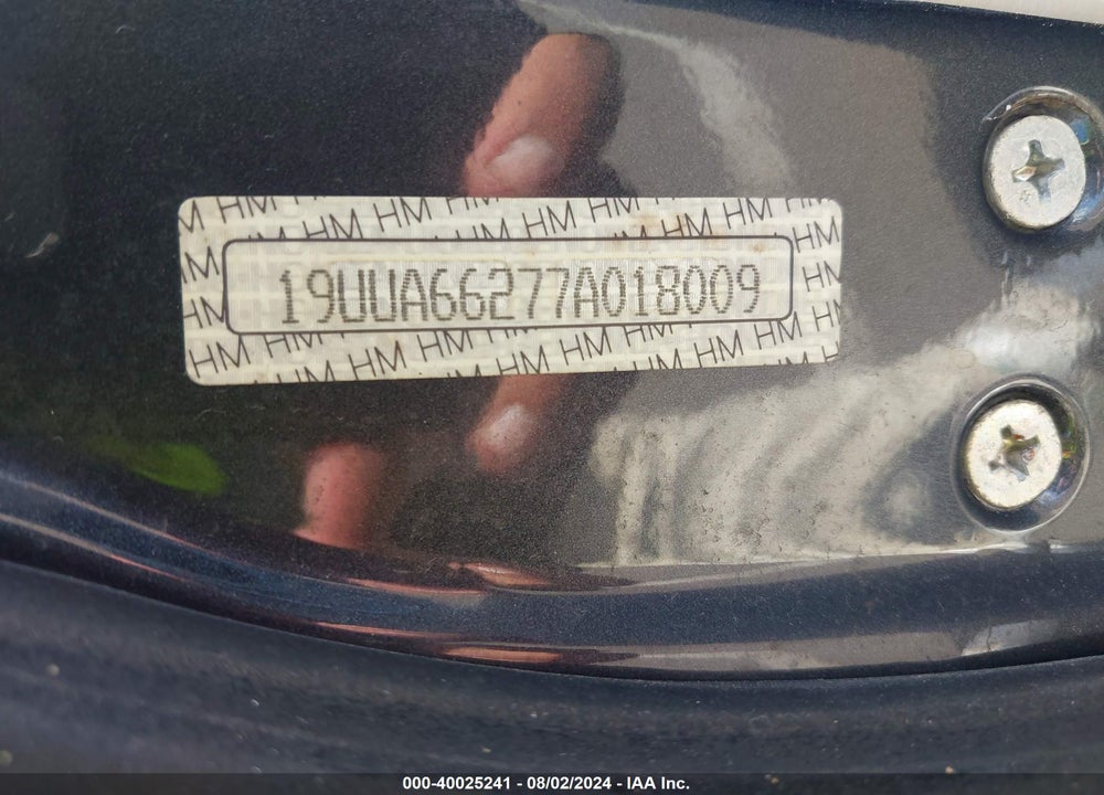 2007 ACURA TL 3.2 VIN: 19UUA66277A018009