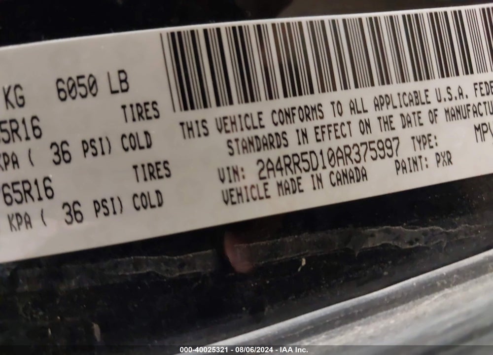 2010 CHRYSLER TOWN & COUNTRY TOURING VIN: 2A4RR5D10AR375997