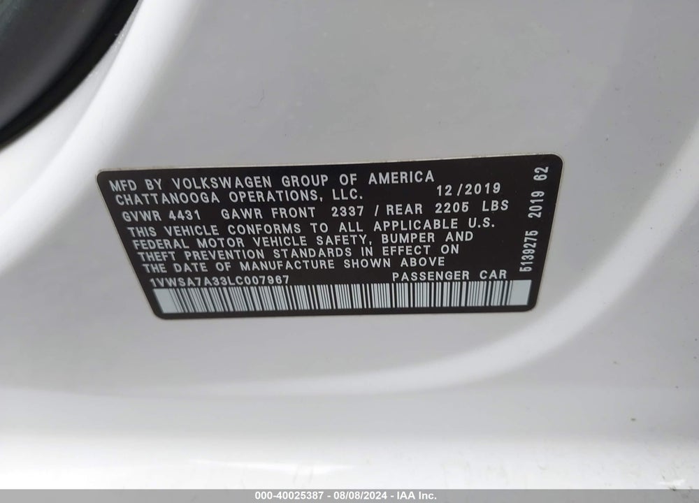 2020 VOLKSWAGEN PASSAT 2.0T SE VIN: 1VWSA7A33LC007967