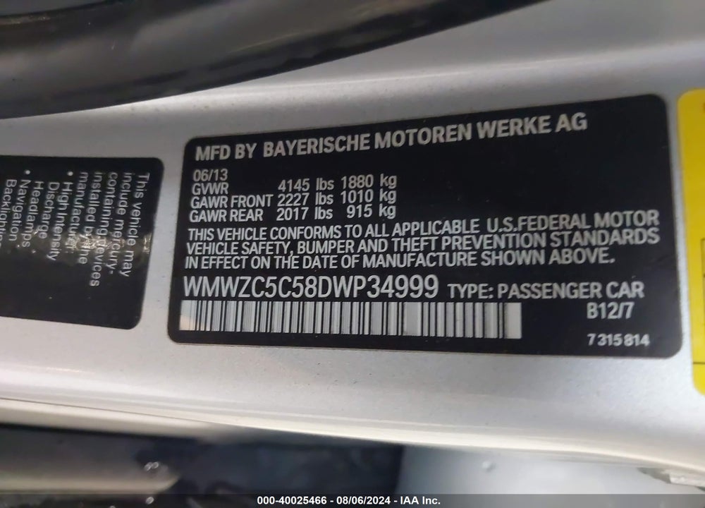 2013 MINI COUNTRYMAN COOPER S VIN: WMWZC5C58DWP34999