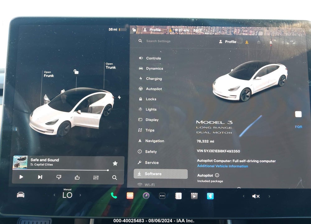 2019 TESLA MODEL 3 LONG RANGE/PERFORMANCE VIN: 5YJ3E1EB8KF493350