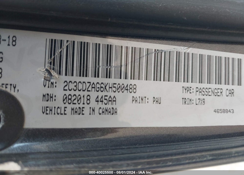 2019 DODGE CHALLENGER SXT VIN: 2C3CDZAG6KH500488
