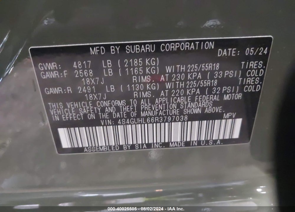 2024 SUBARU CROSSTREK LIMITED VIN: 4S4GUHL66R3797038