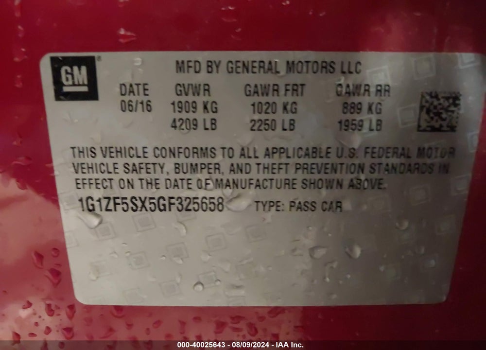 2016 CHEVROLET MALIBU 2LT VIN: 1G1ZF5SX5GF325658