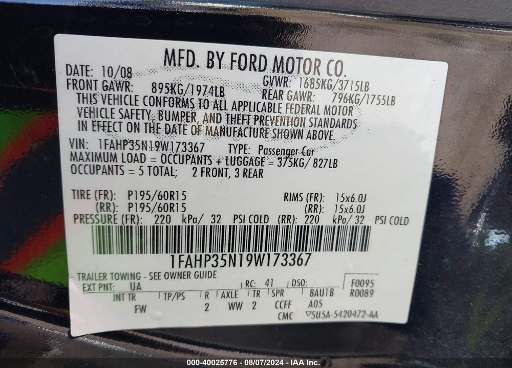 2009 FORD FOCUS SE VIN: 1FAHP35N19W173367
