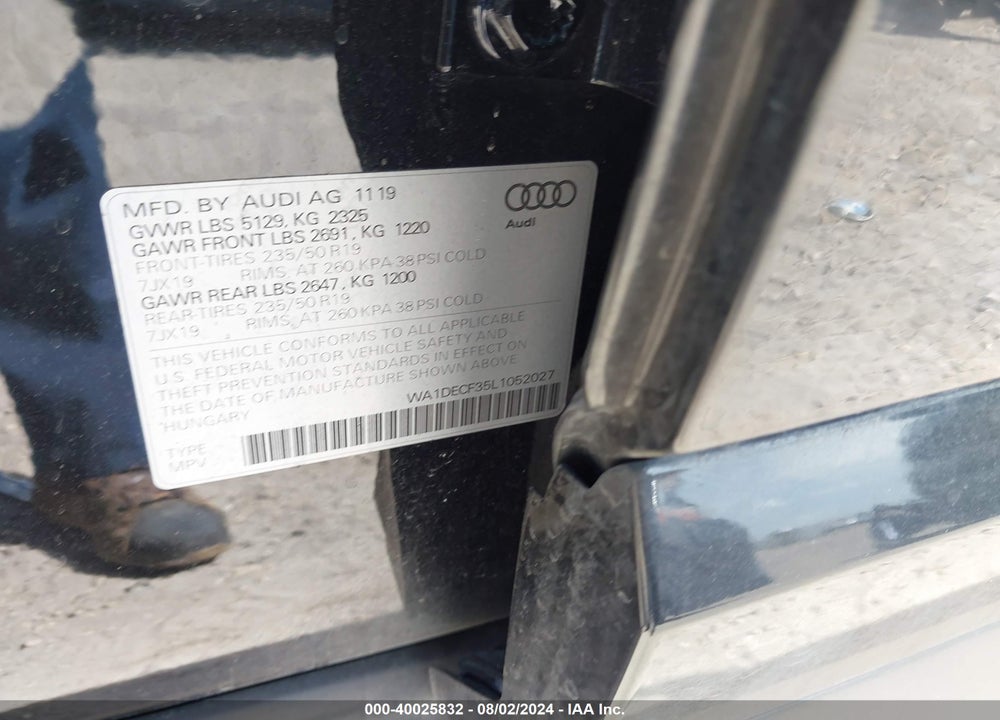 2020 AUDI Q3 PREMIUM 45 TFSI S LINE QUATTRO TIPTRONIC VIN: WA1DECF35L1052027