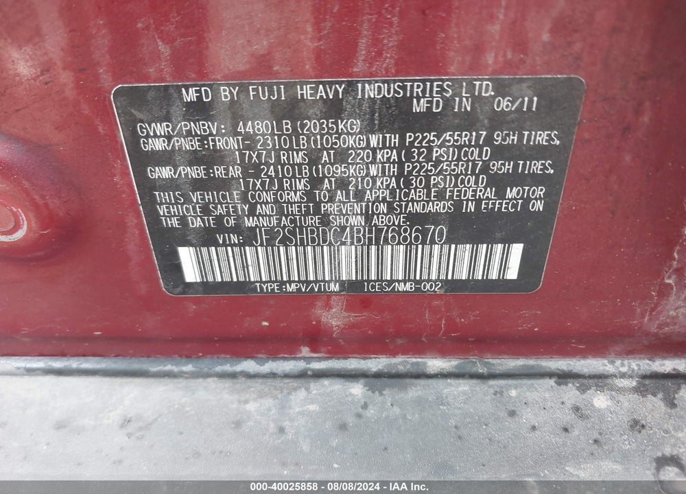 2011 SUBARU FORESTER 2.5X PREMIUM VIN: JF2SHBDC4BH768670