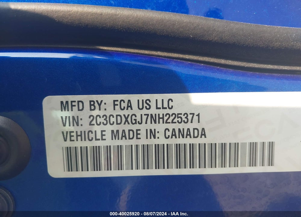 2022 DODGE CHARGER SCAT PACK VIN: 2C3CDXGJ7NH225371