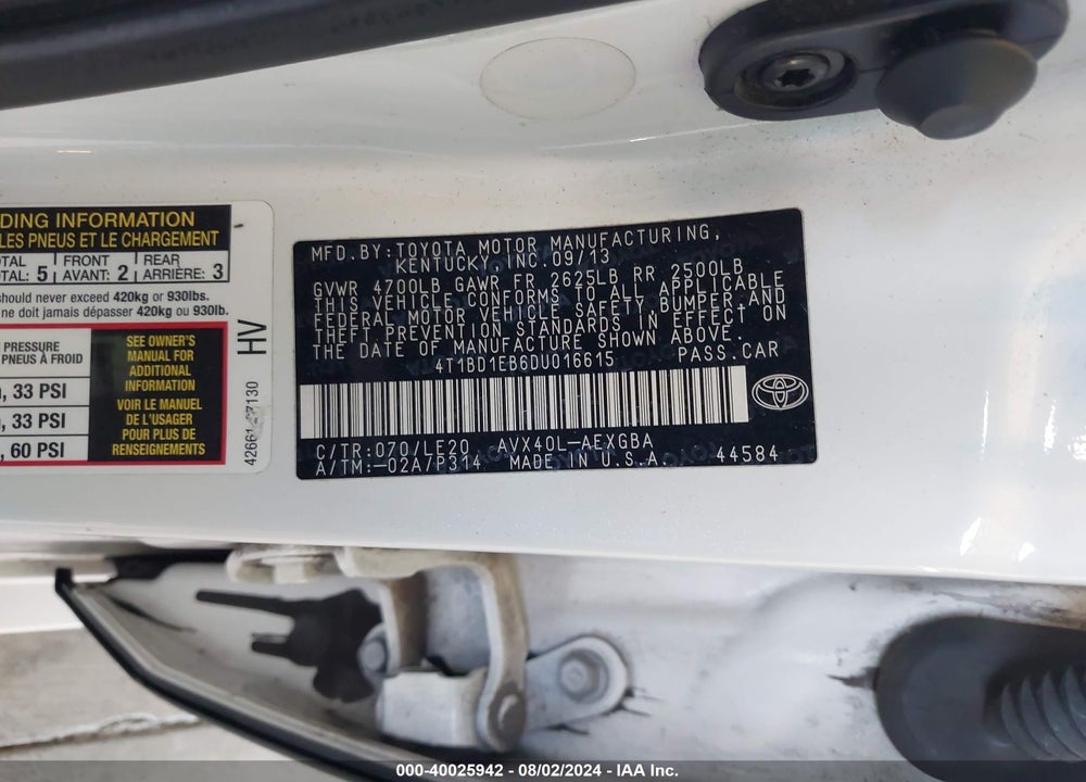 2013 TOYOTA AVALON HYBRID XLE TOURING VIN: 4T1BD1EB6DU016615