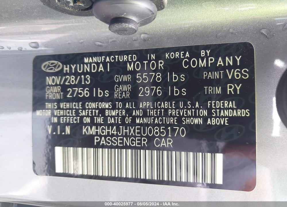 2014 HYUNDAI EQUUS SIGNATURE VIN: KMHGH4JHXEU085170