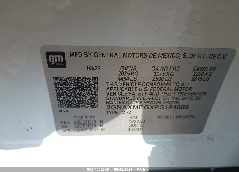 2023 CHEVROLET EQUINOX FWD RS VIN: 3GNAXMEGXPS194088