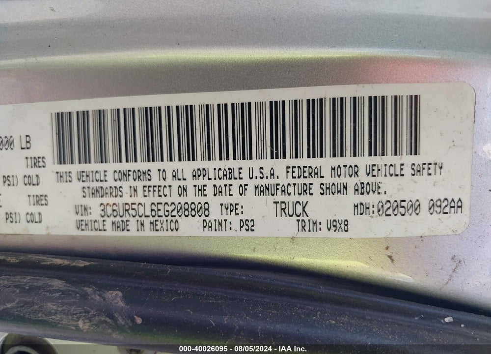 2014 RAM 2500 TRADESMAN VIN: 3C6UR5CL6EG208808