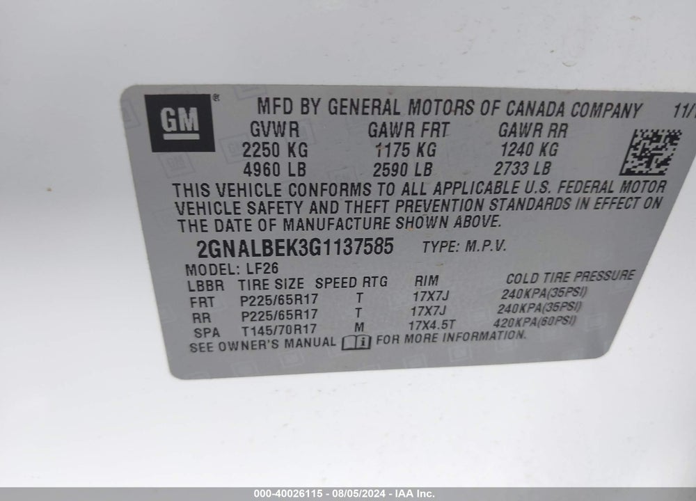 2016 CHEVROLET EQUINOX LS VIN: 2GNALBEK3G1137585