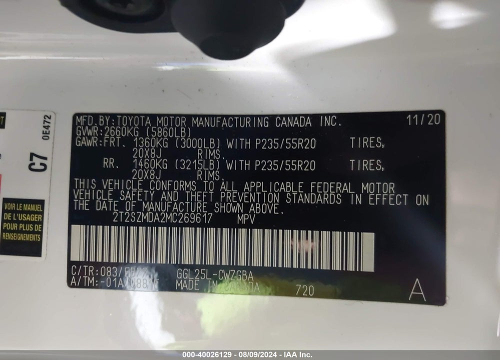 2021 LEXUS RX 350 F SPORT APPEARANCE VIN: 2T2SZMDA2MC269617