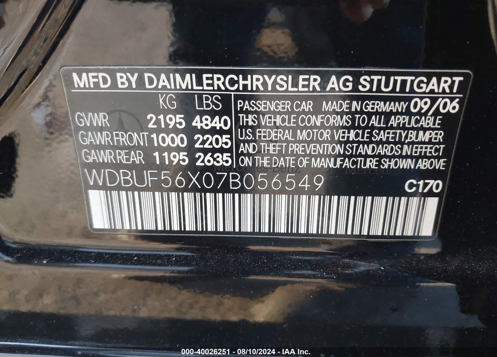 2007 MERCEDES-BENZ E 350 VIN: WDBUF56X07B056549