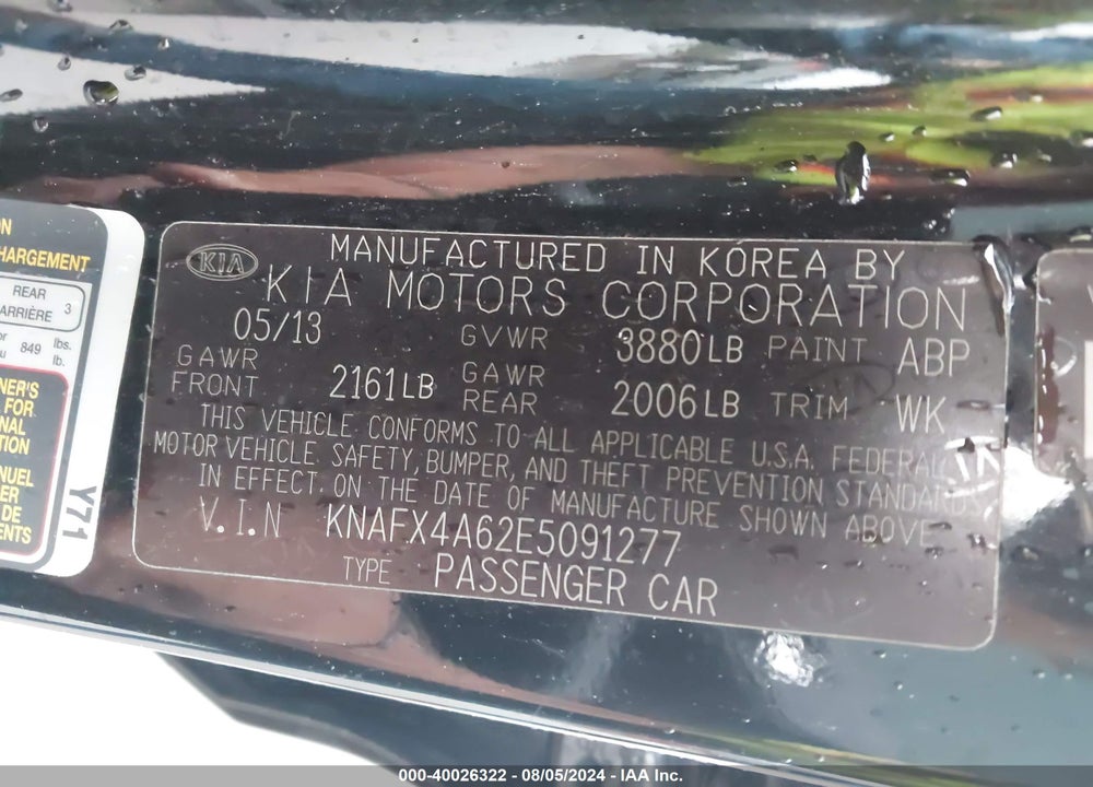2014 KIA FORTE LX VIN: KNAFX4A62E5091277