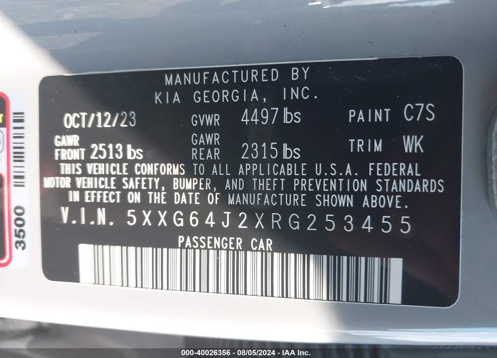 2024 KIA K5 GT LINE VIN: 5XXG64J2XRG253455